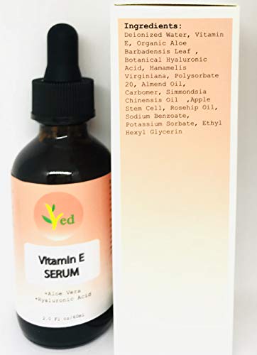 Suero de vitamina E con células madre y ácido hialurónico, potente suero antienvejecimiento y antiarrugas | 100% orgánico puro y natural | Tratamiento hidratante facial, piel seca y cuerpo | 60 ml