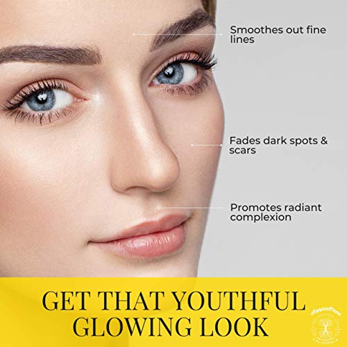 Suero facial de vitamina C orgánica con copos de oro de 24 quilates, ácido hialurónico, vitamina E - Tratamiento de cicatrices de acné, corrector de manchas oscuras, antienvejecimiento e iluminado