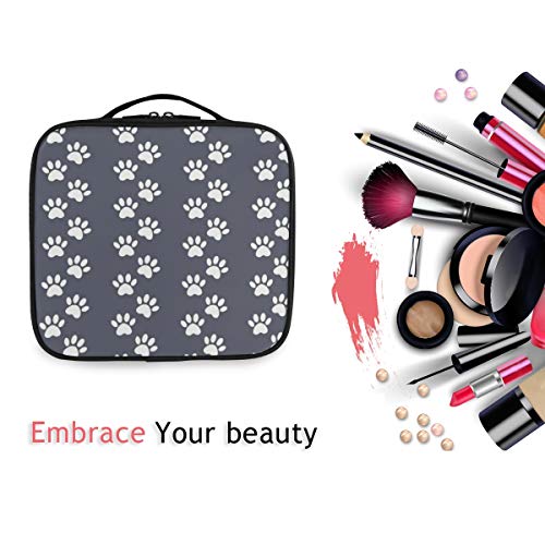 SUGARHE Diseño de Embalaje Gris Oscuro con Huellas de Animales Fondo de Vida Silvestre,Neceser Maquillaje,Bolsa Cosméticos Organizador Brochas Maquillaje Estuches Portátil