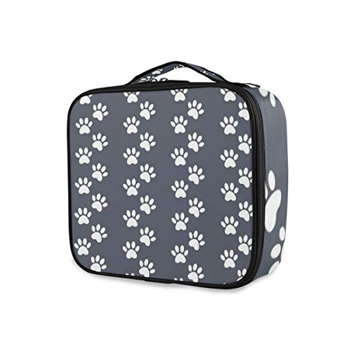 SUGARHE Diseño de Embalaje Gris Oscuro con Huellas de Animales Fondo de Vida Silvestre,Neceser Maquillaje,Bolsa Cosméticos Organizador Brochas Maquillaje Estuches Portátil