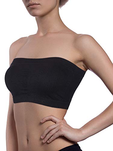 Sujetador de Tubo con Almohadilla sin Tirantes de Mujeres sin Costura Suave, Tallas Variadas (Negro, Blanco y Color Desnudo, Grande)