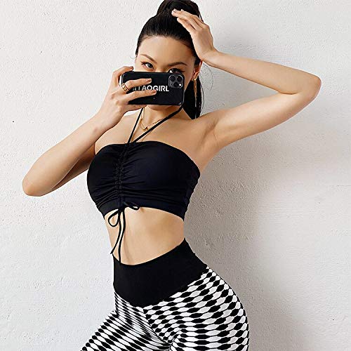 Sujetador Deportivo Mujer Sin Tirantes, Cuello Colgante, Ropa Interior Deportiva De Baja Intensidad, Recogido Belleza, Espalda, Sujetador De Yoga, Chaleco, Pliegues, Cordón, Diseño, Mujeres,   Ca