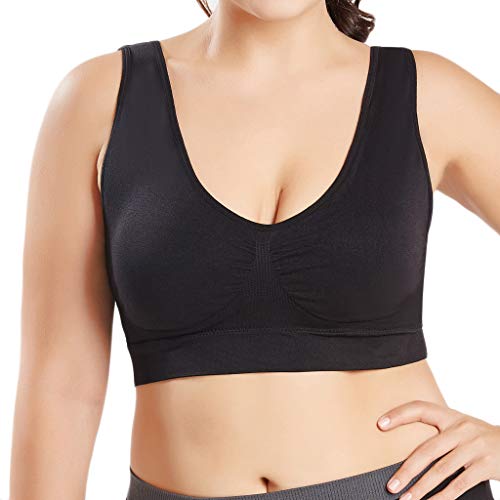 Sujetador Deportivo para Mujer SHOBDW 2019 Nuevo Cómodo Color Sólido Cuello en V Tank Tops Blusa Camisole Camisetas Mujer Tirantes Deporte Bra Tallas Grandes S-6XL(Negro,6XL)