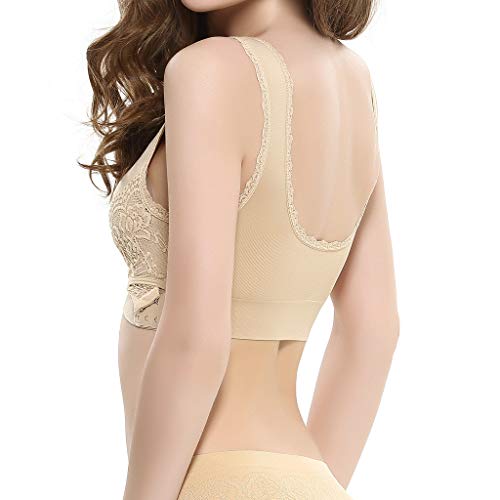 Sujetador Deportivo para Mujer SHOBDW 2019 Nuevo Cómodo Color Sólido Cuello en V Tank Tops Blusa Encaje Camisole Camisetas Mujer Tirantes Deporte Bra Tallas Grandes S-6XL(Beige,XXL)