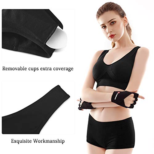 Sujetador Deportivo para Mujeres Bra con Almohadillas Extraíbles para Correr Sin Costuras Yoga Ropa Negro Blanco Nude Violeta Rojo, 2 Piezas