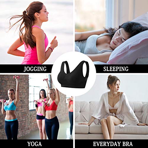 Sujetador Deportivo para Mujeres Bra con Almohadillas Extraíbles para Correr Sin Costuras Yoga Ropa Negro Blanco Nude Violeta Rojo, 2 Piezas
