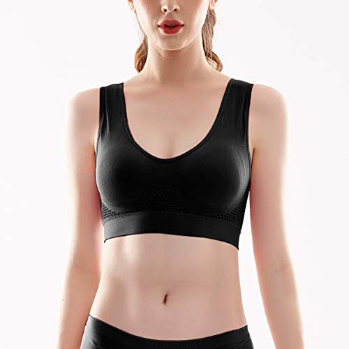 Sujetador Deportivo para Mujeres Bra con Almohadillas Extraíbles para Correr Sin Costuras Yoga Ropa Negro Blanco Nude Violeta Rojo, 2 Piezas