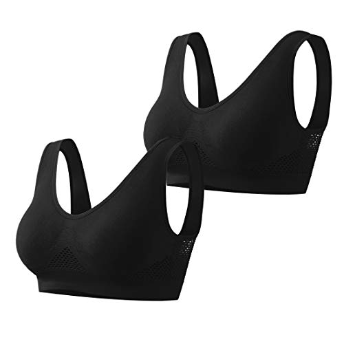 Sujetador Deportivo para Mujeres Bra con Almohadillas Extraíbles para Correr Sin Costuras Yoga Ropa Negro Blanco Nude Violeta Rojo, 2 Piezas