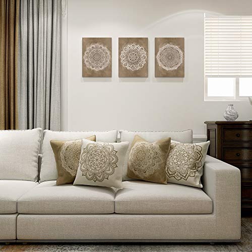 SUMGAR Fundas de cojín Mandala de café beige Fundas de cojín de boho marrón indio Fundas de almohada decorativas de bohemio para sala de estar Sofá cama Coche 45x45cm Paquete de 4