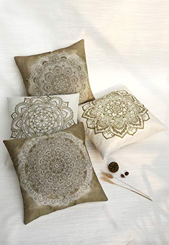 SUMGAR Fundas de cojín Mandala de café beige Fundas de cojín de boho marrón indio Fundas de almohada decorativas de bohemio para sala de estar Sofá cama Coche 45x45cm Paquete de 4