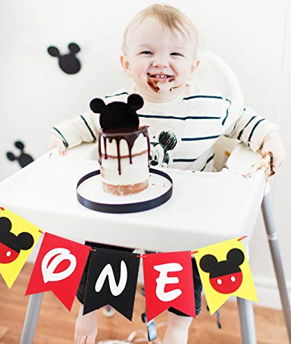 Suministros para la Primera Fiesta temática de Mickey - Decoraciones para Fiestas de Mickey y Minnie Letrero de Bienvenida Colgador de Puerta Negro Rojo Amarillo para el Primer cumpleaños