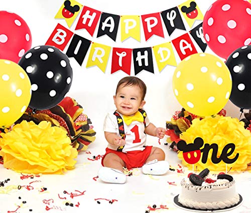 Suministros para la Primera Fiesta temática de Mickey - Decoraciones para Fiestas de Mickey y Minnie Letrero de Bienvenida Colgador de Puerta Negro Rojo Amarillo para el Primer cumpleaños