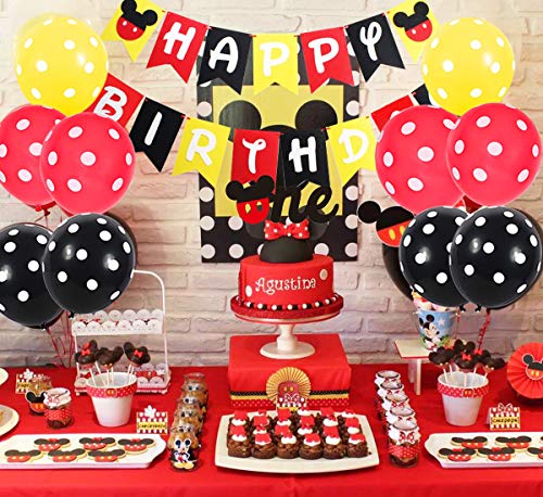 Suministros para la Primera Fiesta temática de Mickey - Decoraciones para Fiestas de Mickey y Minnie Letrero de Bienvenida Colgador de Puerta Negro Rojo Amarillo para el Primer cumpleaños