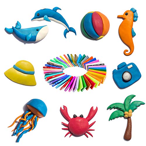 SUNCLAY Arcilla Polimerica - 1.28KG/2.82LB 46 Colores Segura y No Tóxico Modelado Suave Arcilla Craft Set con Herramientas de Escultura Accesorios y Manuales, los Mejores Regalos Para los Niños