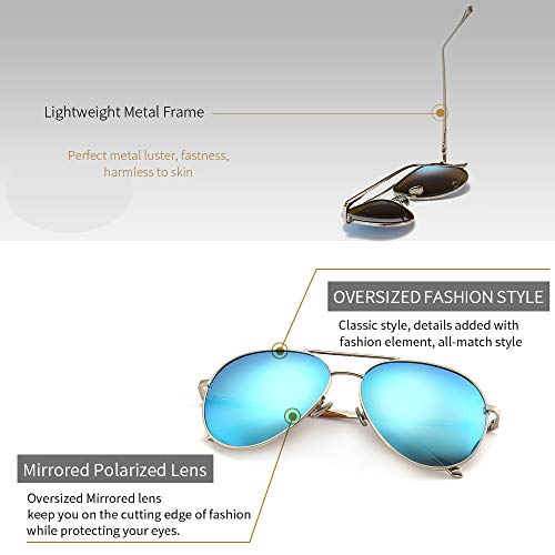 SUNGAIT Aviador Gafas de sol Polarizadas Hombre Mujer UV 400 Unisex Plateado/Azul 1603
