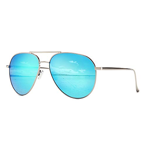 SUNGAIT Aviador Gafas de sol Polarizadas Hombre Mujer UV 400 Unisex Plateado/Azul 1603