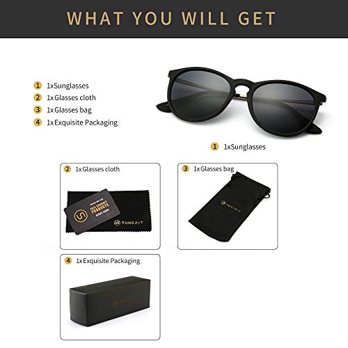 SUNGAIT Polaroid Gafas de sol Mujer Hombre Unisex 400 UV Fregar Negro/Gris 1567