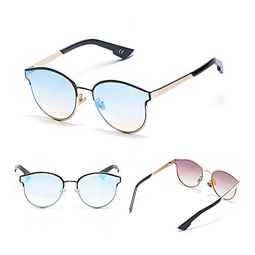 Sunglass Fashion Gafas Redondas Alloy Trend Sunglasses Cat Eyes Sunglasses Drive (Color : Azul)