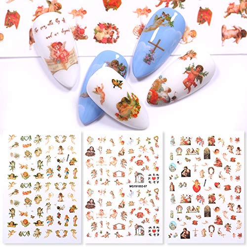 SUNHAON 3 uds Autoadhesivo patrón de Flor de ángel, calcomanías de uñas 3D, decoración de uñas, Accesorios de Verano para manicura