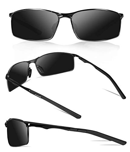 Sunmeet Gafas de Sol Hombre Polarizadas Deportes 100% Protección UV Gafas de sol para Hombre Conducción S1008(Negro/Negro)