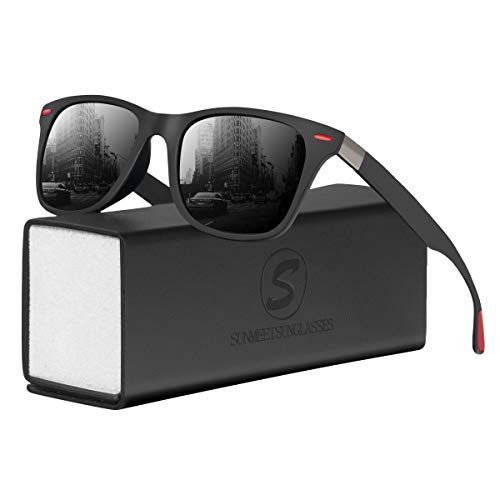 Sunmeet Gafas de Sol Polarizadas Hombre Mujere para Conducir Deportes100% Protección UV400 Gafas para Conducción(Negro/Negro)