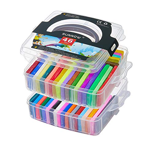 SUNNOW Arcilla Polimérica, 46 Colores Horno Bake Modelado de arcilla Craft Segura y No Tóxica DIY Modelado Craft Set y Accesorios de Arcilla en la caja de Almacenamiento Doble, Regalo Ideal para Niños