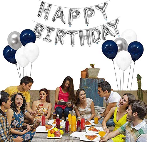 SUNPAT Decoraciones de 18 Cumpleaños, Feliz Cumpleaños Banner Kit Número 18 Set de Decoraciones de Fiesta Con Globos de Ppapel de Aluminio Azul y Astilla Para Hombres