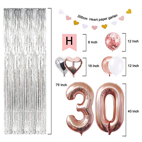 SUNPAT Decoraciones de Cumpleaños Número 30 Banner Globo Decoraciones de Cumpleaños Número 30 Artículos de Fiesta Regalos Para Mujeres Globos Número 30 de Oro Rosa, Globos de Confeti de Oro Rosa