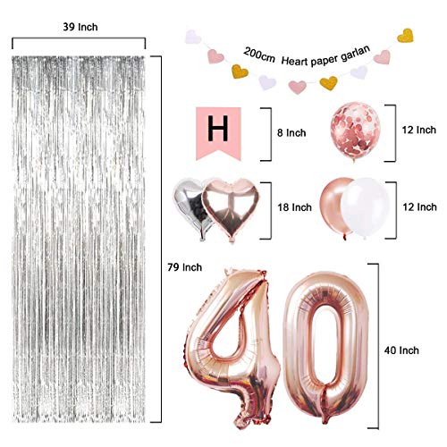 SUNPAT Decoraciones de Cumpleaños Número 40 Banner Globo Decoraciones de Cumpleaños Número 40 Artículos de Fiesta Regalos Para Mujeres Globos Número 40 de Oro Rosa, Globos de Confeti de Oro Rosa
