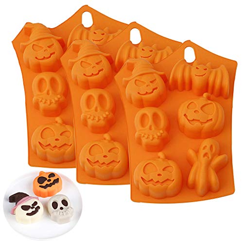 SUNSK Halloween Silicona Molde Calabaza Murciélago Molde de Silicona para Jabón Chocolate Pastel Pan Galletas Molde DIY para Hornear del Festival de Fantasmas Molde