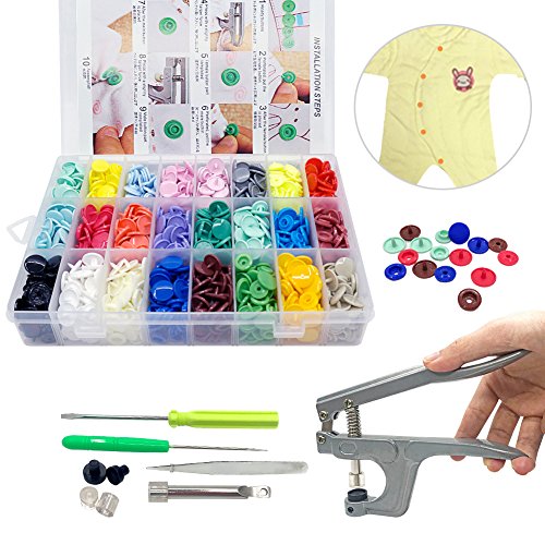 SUNTATOP Alicates de Presión + 360 Set Resin T5 Botones de Plástico Botón de Presión de Resina DIY 24 Colores (Conjunto de botones)