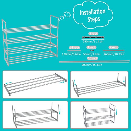 sunvito Estante del Zapato, Zapatero con 4 Estantes 20 Pares de Zapatos de Torre Organizador del Estante del Almacenaje Gris (Gris)