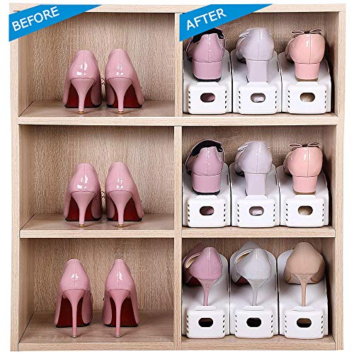 sunvito Set de 10pcs de Organizadores Ajustables de Zapatos con Ranuras Soportes de Calzado Apilador para Zapatos Ahorro de Espacio