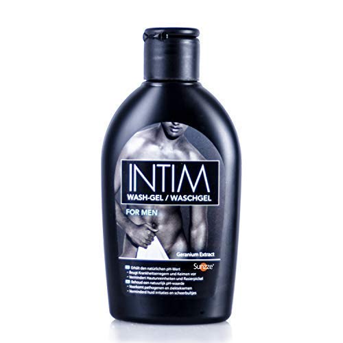 Sunzze Intim - Gel de lavado Sensitive Men 1 x 250 ml | Cuidado con la piel con extracto de geranio natural | calma la piel después del afeitado