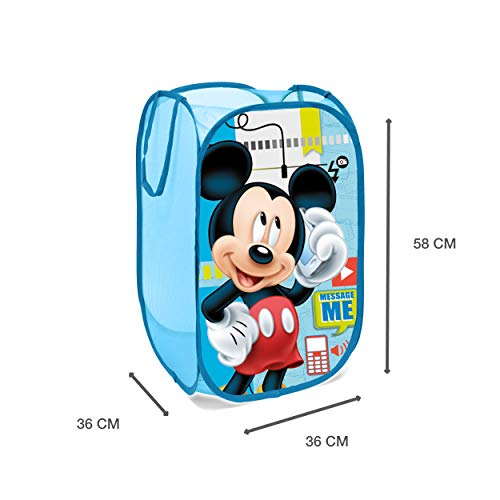 Superdiver Cesta plegable infantil de tela con asas para ropa sucia y juguetes, diseño Mickey Mouse de Disney 36x36x58 centímetros color azul