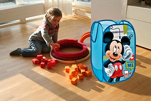 Superdiver Cesta plegable infantil de tela con asas para ropa sucia y juguetes, diseño Mickey Mouse de Disney 36x36x58 centímetros color azul
