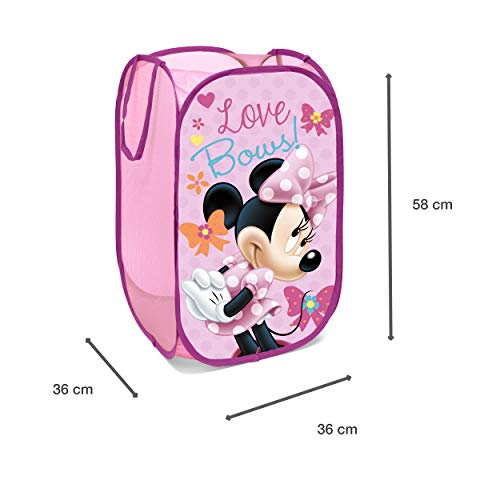 Superdiver Cesta plegable infantil de tela con asas para ropa sucia y juguetes, diseño Minnie Mouse de Disney 36x36x58 centímetros color rosa