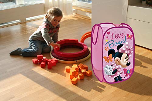 Superdiver Cesta plegable infantil de tela con asas para ropa sucia y juguetes, diseño Minnie Mouse de Disney 36x36x58 centímetros color rosa