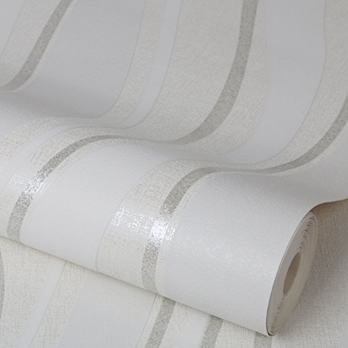 Superfresco Elan - Papel pintado con textura y rayas onduladas, color blanco y plateado