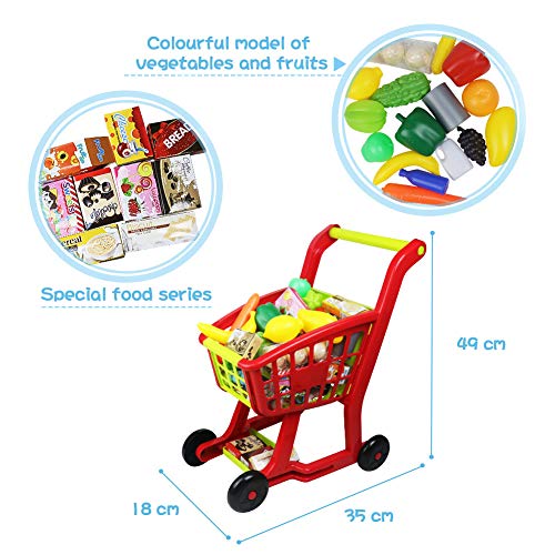 Supermercado de Juguetes Carrito de la Compra Infantil con Frutas y Verduras Alimentos Juguete de Cocina Juego de rol Juguetes Educativos Niños Niñas 3 4 5 Años