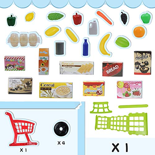 Supermercado de Juguetes Carrito de la Compra Infantil con Frutas y Verduras Alimentos Juguete de Cocina Juego de rol Juguetes Educativos Niños Niñas 3 4 5 Años