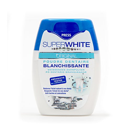 Superwhite Polvo dental 80g. polvo dental blanqueador, innovación blanqueadora con bicarbonato y arcilla blanca, polvo blanqueador dental