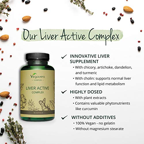 Suplemento para Hígado Vegavero® | Ingredientes 100% Vegetales | Sin Aditivos | Cúrcuma + Alcachofa + Diente de León + Achicoria + Colina | 90 Cápsulas | Desintoxicar Hígado* y Vesícula Biliar