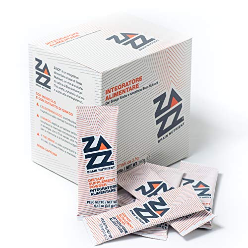 Suplemento para memoria y concentración Zazz. Nootrópico natural con ginkgo biloba, eleuterococo, té verde - Contra el cansancio, Proporciona energía, bienestar físico y mental - Paquete de 40 sachets