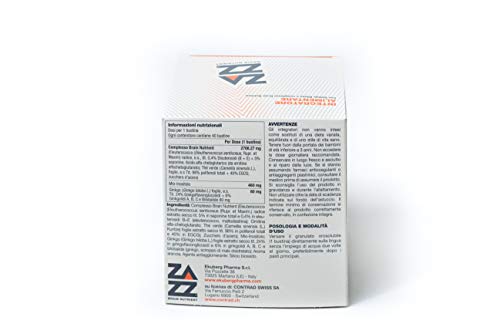 Suplemento para memoria y concentración Zazz. Nootrópico natural con ginkgo biloba, eleuterococo, té verde - Contra el cansancio, Proporciona energía, bienestar físico y mental - Paquete de 40 sachets