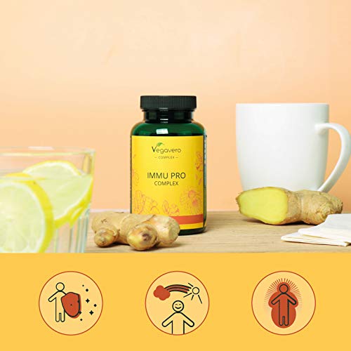 Suplemento Para Sistema Inmunitario* Vegavero® | 100% Natural | Equinácea + Vitamina C + Jengibre + Vitamina D3 + Zinc + Selenio | 120 Cápsulas | Apto Para Veganos | Immu Pro Complex