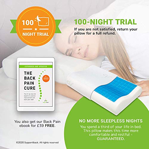 Supportiback Almohada ortopédica terapéutica con contornos de espuma de memoria, gel disipador del calor, funda extraíble hipoalergénica lavable, diseñada médicamente para dolor de cuello y espalda