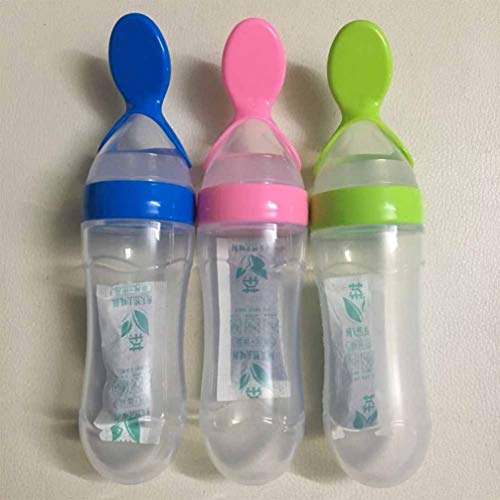 Supvox 3 Piezas de Biberón de Silicona con Cuchara Dispensadora de Herramientas de Vajilla Recién Nacidas para Alimentador de Bebés (Rosa Verde Azul)