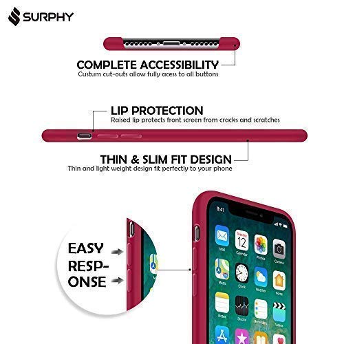 SURPHY Funda Silicona para iPhone XS iPhone X, Carcasa con Superfino Pelusa Forro, Funda para Teléfono Anti-rañazos de 5.8 Pulgadas para iPhone XS iPhone X, Rosa Roja