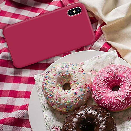 SURPHY Funda Silicona para iPhone XS iPhone X, Carcasa con Superfino Pelusa Forro, Funda para Teléfono Anti-rañazos de 5.8 Pulgadas para iPhone XS iPhone X, Rosa Roja